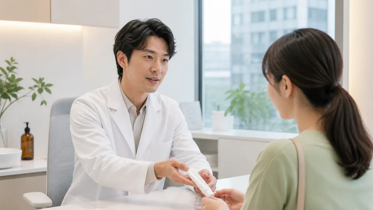 渋谷のクリニックで医師が尿素クリームを処方する様子
