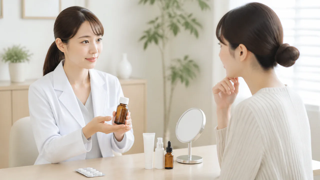 女性ホルモン性ニキビの治療法として、内服薬や外用薬、スキンケアを組み合わせたアプローチ